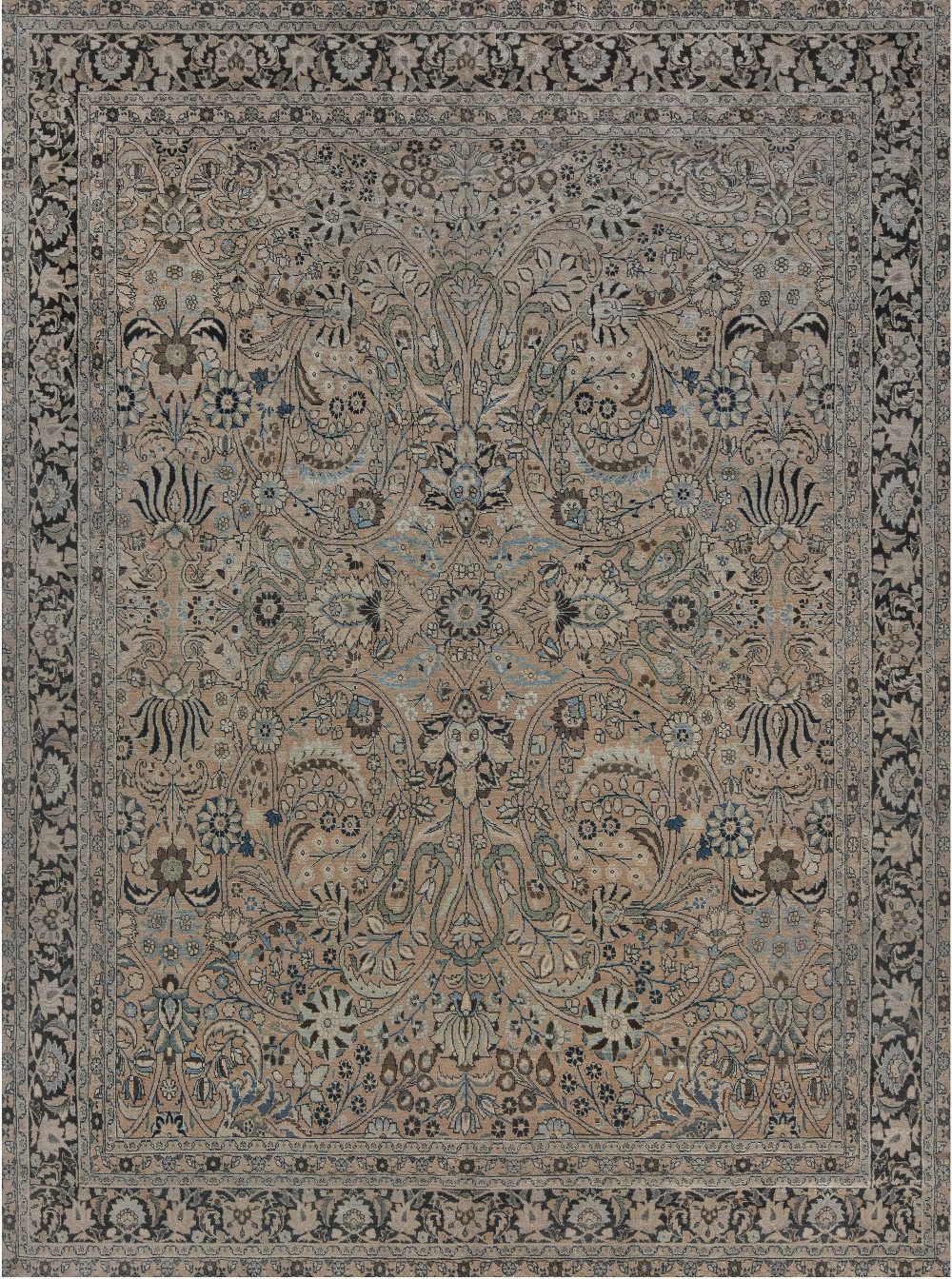 Antique Beige Background Floral Persian Meshad Wool Rug BB7369