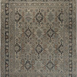 Antique Meshad Persian Allover Floral Light Beige Hand-Knotted Wool Rug – Circa 1900 BB7476