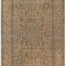 Antique Meshad Persian Floral Medallion Warm Tan Hand-Knotted Wool Rug – Circa 1880 BB7740