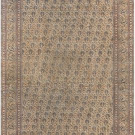 Oversized Meshad Persian Antique Allover Floral Warm Tan Hand-Knotted Wool Rug – Circa 1880 BB7719