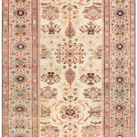 Sultanabad Persian Antique Allover Floral Cream Beige Hand-Knotted Wool Rug – Circa 1880 BB8427