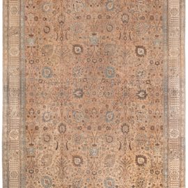 Antique Tabriz Persian Floral Allover Warm Tan Hand-Knotted Wool Carpet – Circa 1880 BB8559