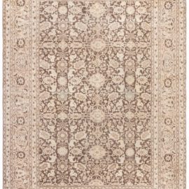Antique Tabriz Persian Floral Allover Soft Beige Hand-Knotted Wool Rug – Circa 1900 BB7408