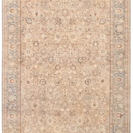 Antique Tabriz Persian Allover Floral Warm Tan Hand-Knotted Wool Carpet – Circa 1900 BB7283