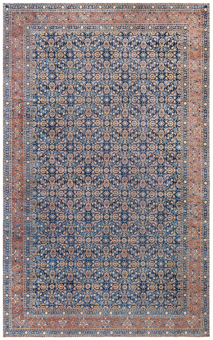 Authentic Persian Tabriz Botanic Blue Handmade Wool Rug BB7266