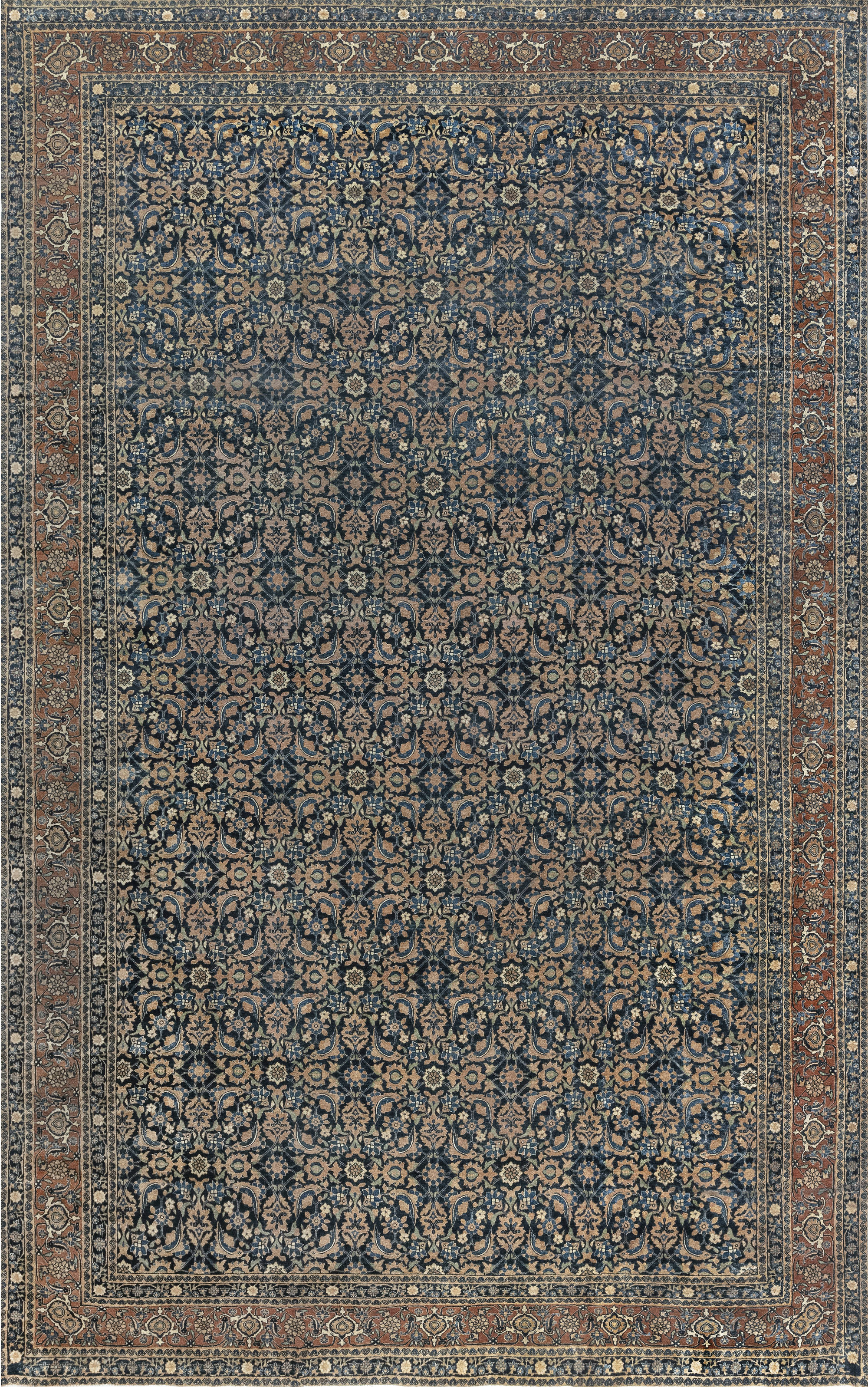 Authentic Persian Tabriz Botanic Blue Handmade Wool Rug BB7266