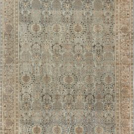 Tabriz Persian Antique Floral Allover Pale Sand Hand-Knotted Wool Rug – Circa 1880 BB7209