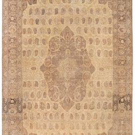 Tabriz Persian Antique Medallion Warm Tan Hand-Knotted Wool Rug – Circa 1880 BB7509