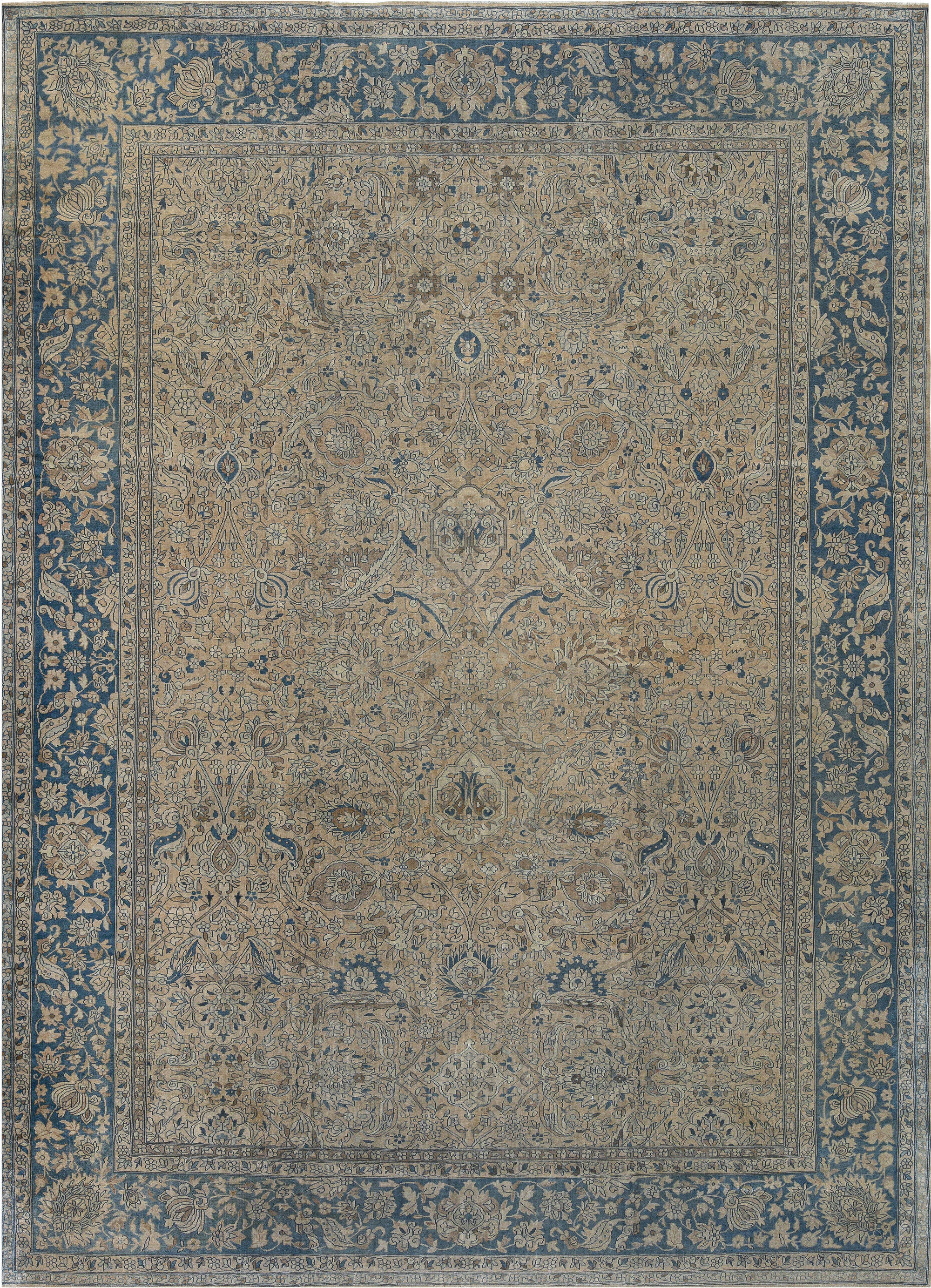 Authentic 19th Century <mark class='searchwp-highlight'>Persian</mark> Tabriz Beige, Brown, Blue Handmade Wool Carpet BB7336