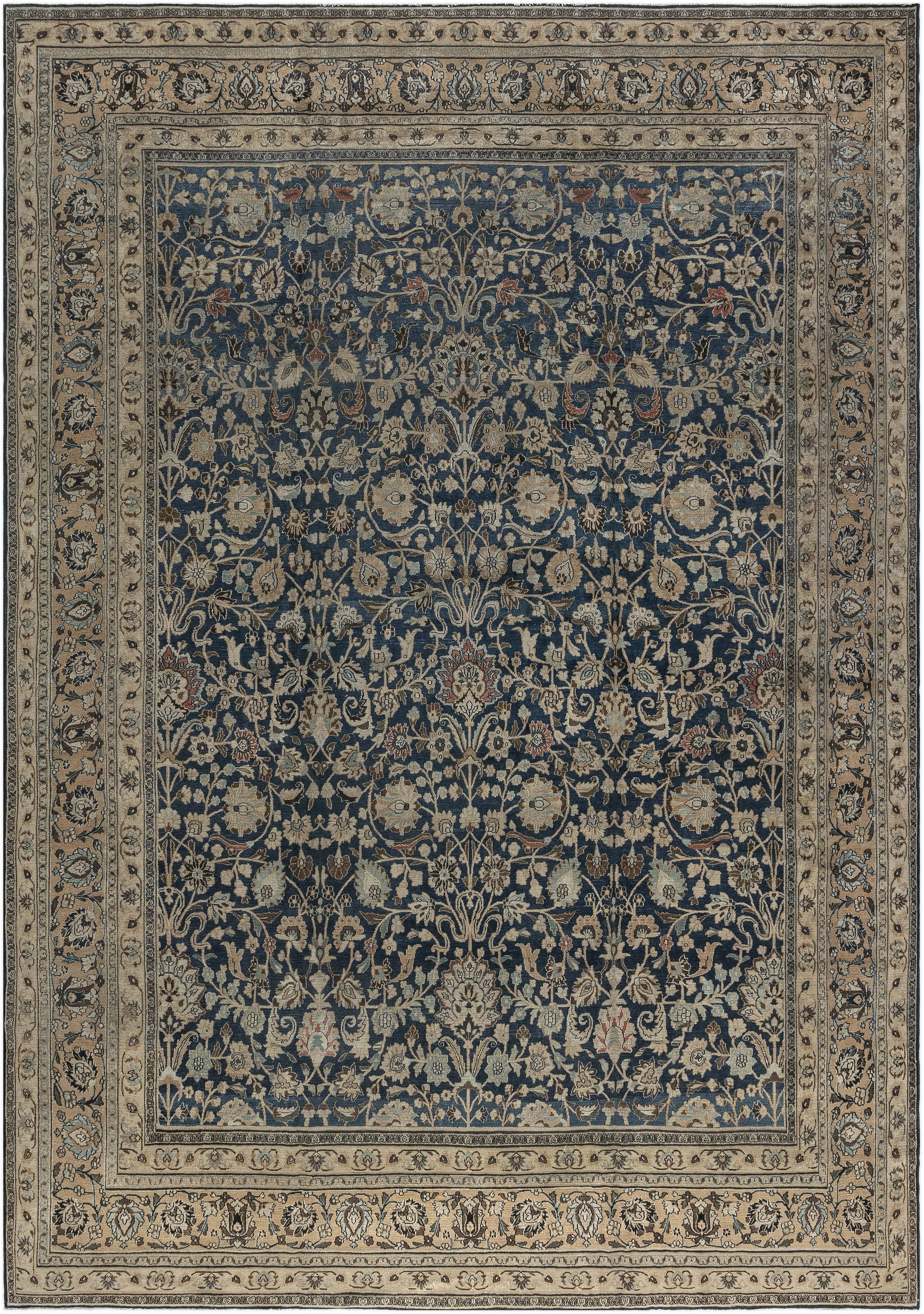 Early 20th Century Persian Tabriz Blue, Brown Handmade Wool Carpet BB7306