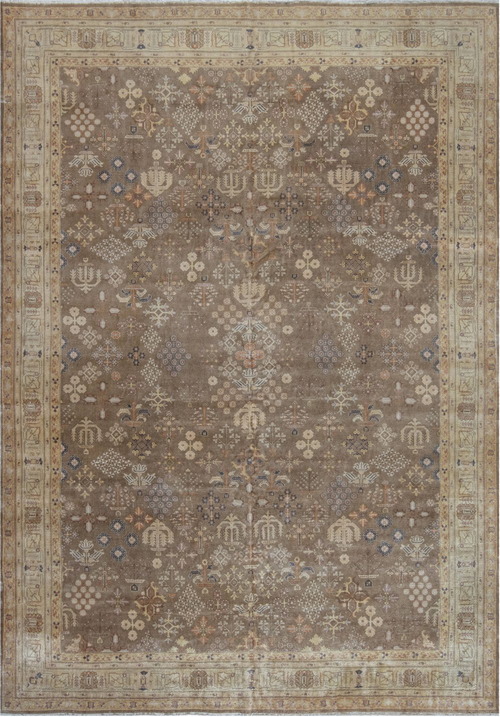 Vintage Persian Tabriz Botanic Design Handmade Wool Carpet BB7494
