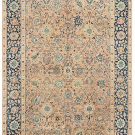 Antique Tabriz Persian Allover Floral Cream Beige Hand-Knotted Wool Rug – Circa 1920 BB8431