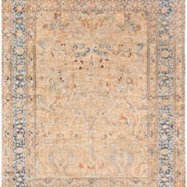 Antique Tabriz Persian Allover Floral Warm Tan Hand-Knotted Wool Rug – Circa 1900 BB8766