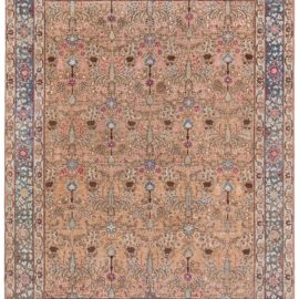 Antique Tabriz Persian Allover Floral Warm Tan Hand-Knotted Wool Carpet – Circa 1920 BB8763