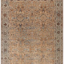 Antique Khorassan Persian Allover Floral Warm Tan Hand-Knotted Wool Carpet – Circa 1880 BB9019