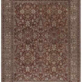 Antique Tabriz Persian Floral Allover Cream Beige Hand-Knotted Wool Carpet – Circa 1880 BB9015
