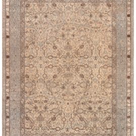 Antique Tabriz Persian Floral Allover Soft Beige Hand-Knotted Wool Rug – Circa 1880 BB8780