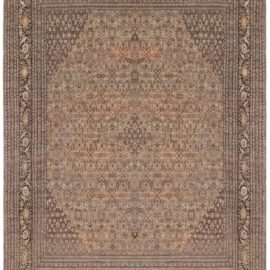 Antique Tabriz Persian Floral Allover In Classic Taupe Hand-Knotted Wool Rug – Circa 1900 BB8634