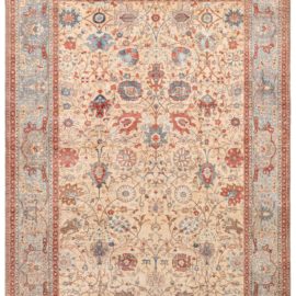 Antique Tabriz Persian Allover Floral Soft Beige Hand-Knotted Wool Rug – Circa 1900 BB8585