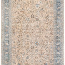 Antique Tabriz Persian Allover Floral Soft Beige Hand-Knotted Wool Rug – Circa 1920 BB7573