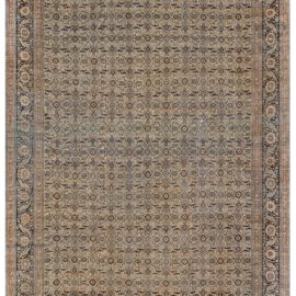Luxurious Antique Tabriz Persian Floral Allover Soft Beige Hand-Knotted Wool Rug – Circa 1880 BB8588