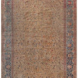 Antique Tabriz Persian Floral Allover Warm Tan Hand-Knotted Wool Carpet – Circa 1920 BB7726