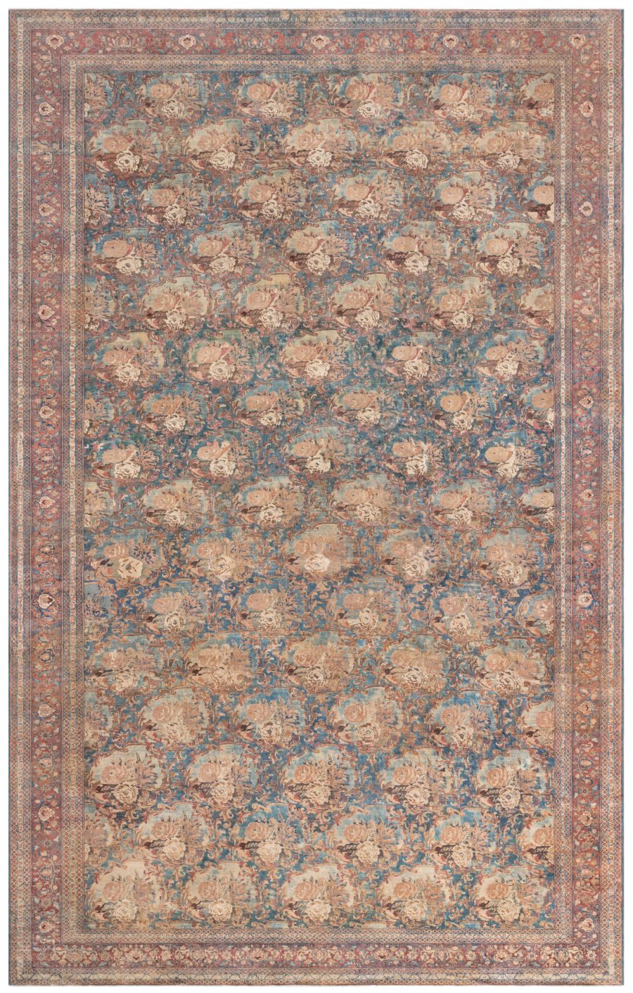 One-of-a-kind Antique Persian Tabriz Botanic Handmade Wool Carpet BB8571