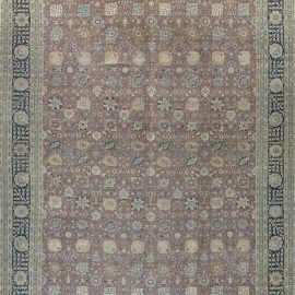 Antique Tabriz Persian Allover Floral Ivory Hand-Knotted Wool Rug – Circa 1900 BB7246