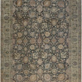 Tabriz Persian Antique Floral Allover Cream Beige Hand-Knotted Wool Rug – Circa 1900 BB7143