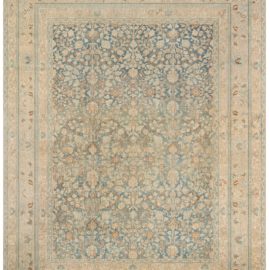Antique Tabriz Persian Allover Floral Light Beige Hand-Knotted Wool Rug – Circa 1900 BB5463