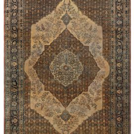 Antique Tabriz Persian Medallion Light Beige Hand-Knotted Wool Rug – Circa 1880 BB5465