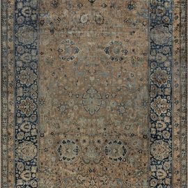 Antique Kirman Persian Allover Floral Cream Beige Hand-Knotted Wool Rug – Circa 1900 (Size Adjusted) BB7166