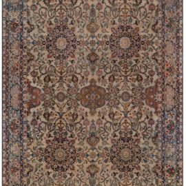 Antique Kirman Persian Floral Allover Soft Beige Hand-Knotted Wool Rug – Circa 1900 BB7741