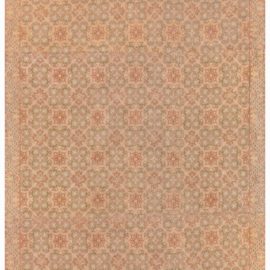 Antique Allover Floral Oversized Warm Tan Needlework Wool Carpet – Circa 1940 Portuguese BB8521