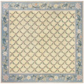 Antique Allover Light Beige Needlework Wool Rug – Circa 1940 Portuguese BB8510