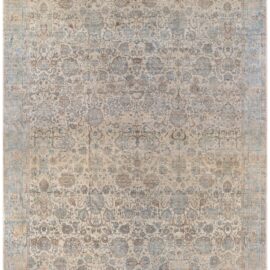 Antique Kirman Persian Allover Floral Oversized Light Beige Hand-Knotted Wool Rug – Circa 1920 BB6126