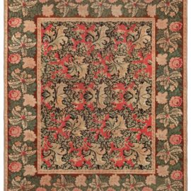 19th Century Bessarabian Brick Red, Green, Pale Moss and Pink Handmade Rug BB6135