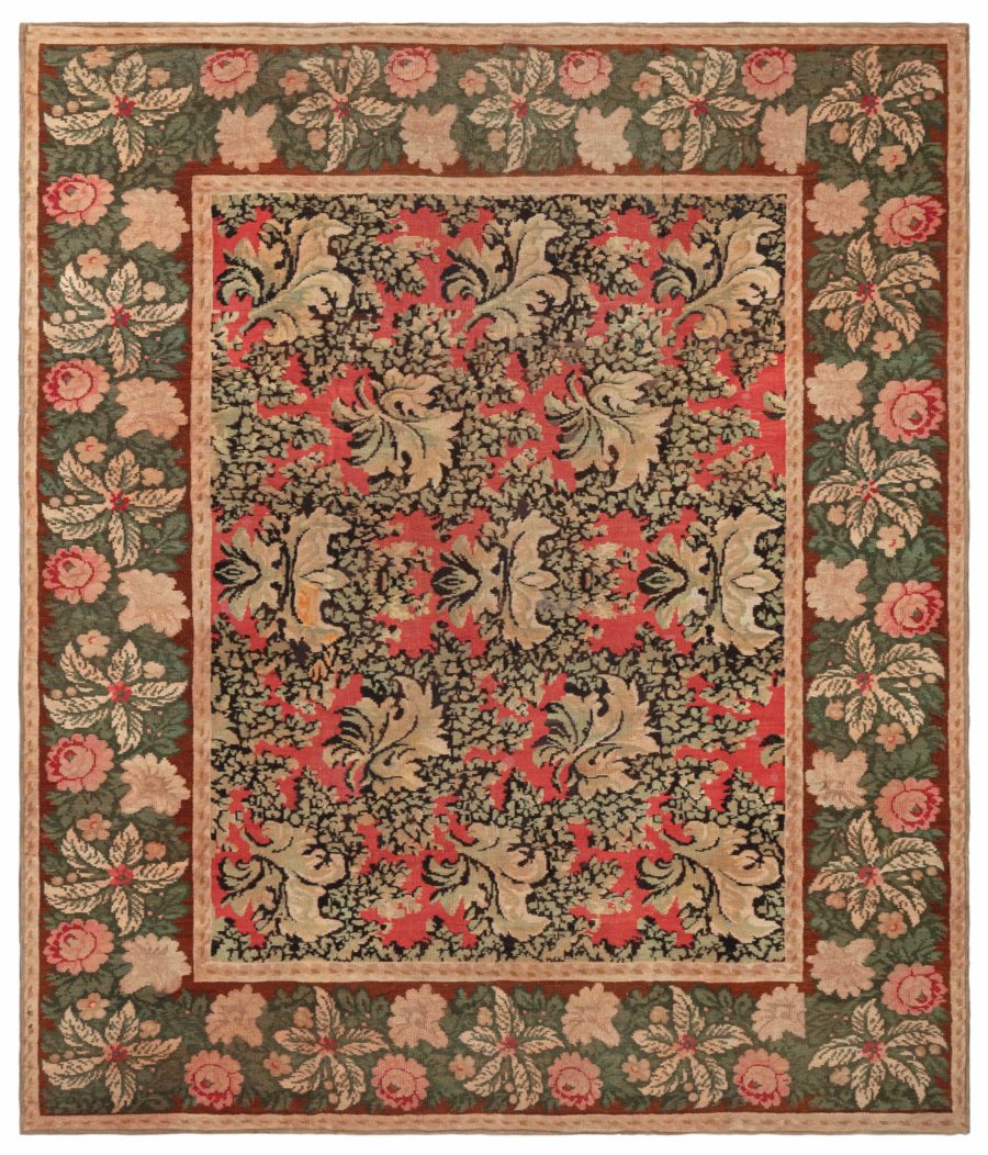 19th Century Bessarabian Brick Red, Green, Pale Moss and Pink Handmade Rug BB6135