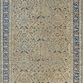 Vintage Chinese Geometric Light Beige Hand-Knotted Wool Rug BB1941