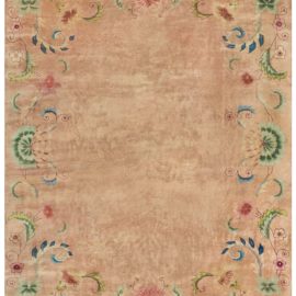 Vintage Chinese Art Deco Warm Tan Hand-Knotted Wool Rug BB3829