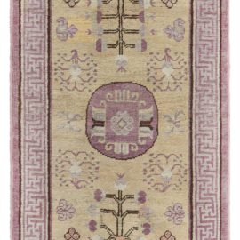 Luxurious Vintage Samarkand Floral Cream Beige Hand-Knotted Wool Rug BB4437