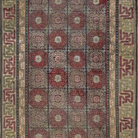 Chinese Vintage Geometric Light Beige Hand-Knotted Silk Rug BB7094