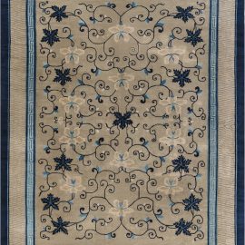 Chinese Vintage Floral Warm Tan Hand-Knotted Wool Carpet BB7087