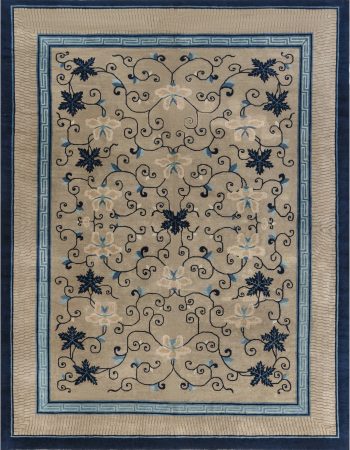 Contemporary Art Deco Floral Light Beige With Warm Tan Hand-Knotted Silk Rug “Flower Garden” Designed By Suzanne Lovell N10942 Contemporary Art Deco Floral Light Beige With Warm Tan Hand-Knotted Silk Rug “Flower Garden” Designed By Suzanne Lovell N10942