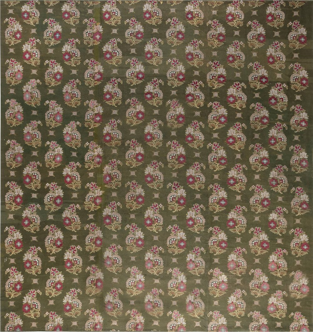 Authentic 19th Century French Aubusson Green, Pink Handmade Rug BB7125