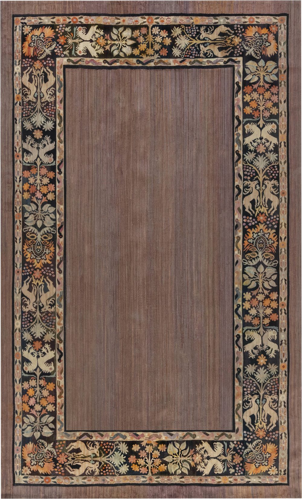 Vintage Aubusson, Animal and Botanic Motifs Handmade Wool Rug BB7083