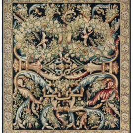 Aubusson French Antique Allover Floral Warm Tan Hand-Knotted Wool Rug – Circa 1700 Gobelin Tapestry BB1212