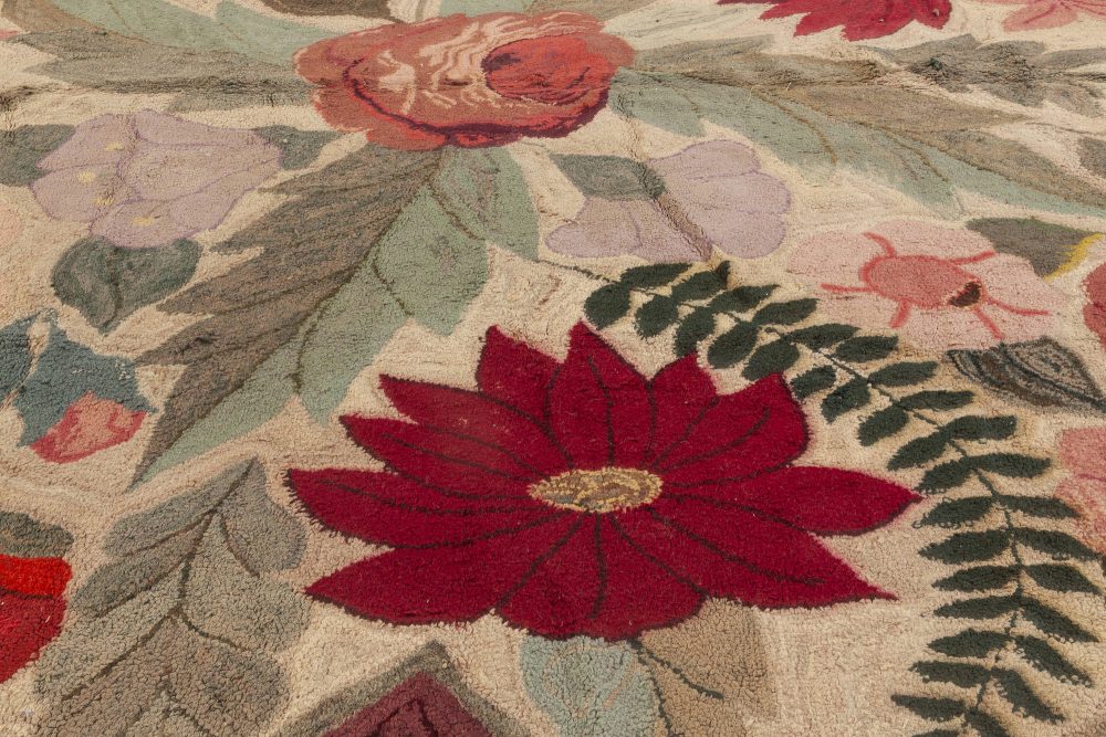 Vintage American Hooked Colorful Floral Handmade Wool Rug BB7396