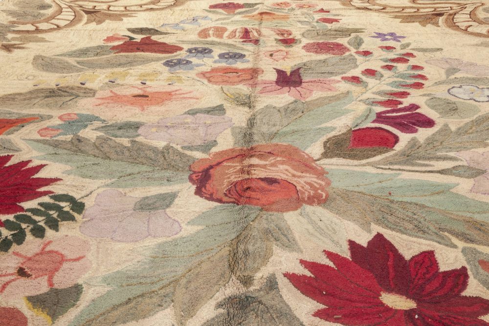 Vintage American Hooked Colorful Floral Handmade Wool Rug BB7396