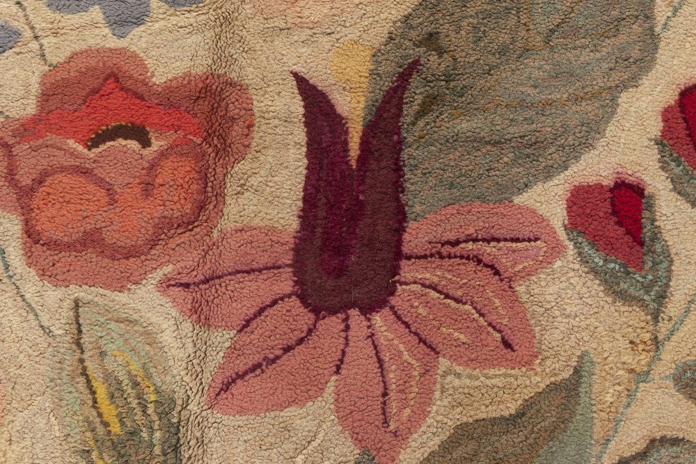 Vintage American Hooked Colorful Floral Handmade Wool Rug BB7396